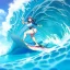 Placeholder: very perfect body anime surfer boy, waves