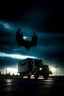 Placeholder: light sign on sky with the shape of a truck like a batman films