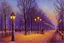 Placeholder: Night, square bench, lanterns, alfred sisley impressionism painting