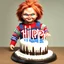 Placeholder: create me an photo realistic chucky doll celebrating his birthday