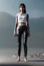 Placeholder: Ultra Realistic image, 25 years old brunette woman, Madrid, portrait, small stature, small chest, yakuza body tattoo, white broken cotton short undershirt, black leather legging, vibrant color, highly detailed, art stations, concept art, smooth, unreal engine 5, god rays, ray tracing, RTX, lumen lighting, ultra detail, volumetric lighting.