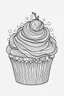 Placeholder: cupcake minimalistic, line art, background, vector, svg, coloring page, black outline on white background