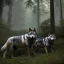 Placeholder: franz frazetta style, wolf pack in the forest clearing, night