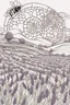 Placeholder: Mandala showcasing a lavender field amidst bee elements, sketched in black and white with clear, thick strokes, ideal for an adult coloring book, contour, vector, polished line art, set on a white scene