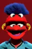 Placeholder: Waist up muppet Portrait, Nicolas maduro us muppet doll, Venezuelan president, black hair, tracksuit red blue and yellow, mustache, photo studio, red background, unreal engine 5, concept art, art station, ray tracing, lumen lighting, ultra detail, volumetric lighting, 3d.