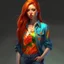 Placeholder: pretty girl, aged 21, ginger, conventionally attractive, colourful clothes, realism, jeans, sexy