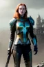 Placeholder: ultrarealistic, concept art, panoramic,ruined city,__intricate fantasy armor__, no star, __angles__, 18 year old woman, strikingly beautiful,ginger hair, _colour_, (pale __skincolor__ skin:1.2), __camera__, long hair, detailed face and eyes, medium breasts, sci-fi theme, freckles, dynamic pose, resolved expression, __accessory__, strappy outfit, (straps:1.1), sword in scabbard on left hip, (buckles, buttons, snaps, rings:1.0), haltertop style breastplate, detailed eyes, plump lips