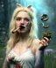 Placeholder: Ultra realistic wonderland photo, happy blonde woman smoking a pipe, blue dress, white rabbit pet, circus dress style, old school tattoo, smoke, marijuana garden, glow eyes, perfect iris, soft color, highly detailed, unreal engine 5, ray tracing, RTX, lumen lighting, ultra detail, volumetric lighting, high definition.