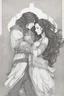 Placeholder: Dnd style, Young man hugging a woman with long hair from behind