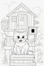 Placeholder: blank colouring book, white blank background, simple picture for toddlers, cat house with no cat inside, disney and pixar style