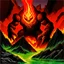 Placeholder: 90's fantasy tcg art of a molten lava rock monster