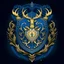 Placeholder: A regal coat of arms for an Eladrin knight on a noble quest. The crest features a noble stag with majestic antlers, symbolizing strength and nobility. Behind the stag, a shimmering crescent moon rises against a backdrop of deep blue, representing the knight's connection to the mystical realms