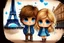 Placeholder: cute brown haired brown eyed mexican chibi boy and a blonde blue eyed chibi girl in love in Paris