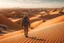 Placeholder: man in the desert places, warm colors, on holiday