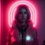 Placeholder: woman, 20th century, neon setting, insanely detailed, cold, cinematic lighting, octane render, ambiance, professional photo