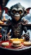 Placeholder: full body portrait of a vampire werewolf gremlin gargoyle monkey eating cheese doodles and the blood of fish on a viking ship, in the style of Giger,bokeh like f/0.8, tilt-shift lens 8k, high detail, smooth render, down-light, unreal engine, prize winning