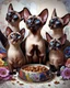Placeholder: Pleading Oriental shorthair chocolate point Siamese cats with blue eye.The family pets. The drama queen. "Hey! Hey! There's a problem. Over here! Right here! It's my food dish! What do you mean, so what? It's completely empty! I'm starving! I'm skin and bones!"Modifiers:extremely detailed fantasy Arthur Rackham Gothic whimsical Andrea Kowch Daniel Merriam Kevin Sloan alcohol ink Magritte Esao Andrews Kate Leiper Dream pen and ink Graham Bruce Richards Crackling lightning inca