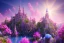 Placeholder: luminous pink castle, on the mountain, sun,swanns,waterfall, BLUE LAKE, SWANNs,blue bugainvillier flowers, jacaranda violet trees, sky pink blue, full of details, smooth, bright sunshine，soft light atmosphere, light effect，vaporwave colorful, concept art, smooth, extremely sharp detail, finely tuned detail, ultra high definition, 8 k, unreal engine 5, ultra sharp focus