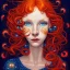 Placeholder: Cintia Dicker, her striking perfectly detailed clear eyes, her perfect, precisely detailed lightly freckled face, meticulously detailed long curly multi-hued ginger carrot-colored cherry red fiery hair, luminous colorful sparkles; by james r. eads, gawki, rajewel, tania rivilis, dan mumford, artgerm, greg rutkowski, alphonse mucha and william-adolphe bouguereau; glitter, airbrush, octane render, volumetric lighting, photorealistic digital painting, smooth, sharp focus