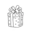 Placeholder: A black and white cute drawing of a Christmas present. Only outline, white background,for kids. The illustration should be in [SUPER SIMPLE], black and white, bold line art with a clear, mostly empty background. [INCLUDES ONLY OUTLINES WITH NO FILLED IN BLACK AREAS], ensuring no shading, no complex images, and making it very easy to color in between the lines.