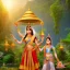 Placeholder: indian children in a temple at sunrise in the jungle, lake with lotus flowers, perfect composition, hyperrealistic, super detailed, 8k, high quality, intricate details, highly detailed