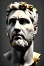 Placeholder: Ultra Realistic image, Roman sculpture bust, clean white marble material, Lionel Messi, gold thorns crown, renaissance ornaments, one gold star, blue sky background, cinematic lighting, god light, 4k resolution, smooth details, ornate details, soft lighting, unreal engine 5, art station, substance 3d, art concept.