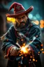 Placeholder: magic swirl, true grit, Mexican native american stand off fast draw poncho cowboy wizard wand slinger ,bokeh like f/0.8, tilt-shift lens 8k, high detail, smooth render, down-light, unreal engine