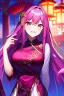 Placeholder: girl, masterpiece, best quality, cinematic lighting, detailed outfit, vibrant colors, perfect eyes, long hair, fuchsia hair, fuchsia eyes, laughing, chinese clothes,