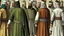 Placeholder: Rear view in 1490 of Andalusian men gathered around a commander in old Arab dress