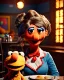 Placeholder: waitress woman with Sesame Street muppet mask-head, concept art, retro style, smooth, unreal engine 5, god lights, ray tracing, RTX, lumen lighting, ultra detail, volumetric lighting, 3d.