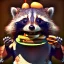 Placeholder: portrait of a anthropomorphic smiling raccoon holding a burger in its hands. unreal 5, octane render, cinema4d, soft lighting, soft lighting, 4k, redshift render, highly detailed, hyper realistic