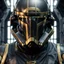 Placeholder: star wars bald male corellian pilot wearing pearlescent black and gunmetal grey First Order special forces heavy assault armor and helmet with gold trim inside the jedi temple, centered portrait, hyperdetailed, dynamic lighting, hyperdetailed background, 8k resolution, volumetric lighting, light skin, fully symmetric details