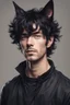 Placeholder: An adult man with messy black hair, large black cat ears and tail