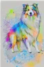 Placeholder: Abstract wet watercolour of a rough collie, ink lines, interlinked circles,detailed