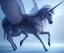 Placeholder: surreal illustration of a unicorn on frozen ground, realistic, surrealism, surreal unicorn with glowing wings, glowing soft and smooth wings, shadow, abstract surreal fantasy art, highly detailed, intricate patterns on wings, soft studio lighting, smooth dark blue background 64k