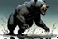 Placeholder: Bear, black liquid, full body, attacking, profile ,comic book, gray background,