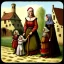 Placeholder: Life in the Middle Ages: The female peasants looked after the children, in addition to working the land with the men.