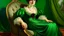 Placeholder: Painting of a woman sitting on a pillow on a green surface, inspired by Jean Auguste Dominique Ingres, hyper-detailed