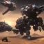 Placeholder: Armored Core machine robot fight another Armored Core fly in the sky in the desert with beside the ocean where you can see the space in the sky with twilight on the horizon, 4k resolution