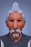 Placeholder: 3D render of a cyberpunk tribal old man, gray hair and goatee, on a dark blue jungle background, digital art