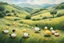 Placeholder: hills with duck dolls in summer. like oil painting