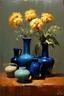 Placeholder: Thick impasto Oil painting of Vases and jugs in the style of Jeremy Mann