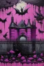 Placeholder: A purplish magenta haunted penitentiary with bats painted by Alan Sorrell