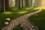 Placeholder: pebble stone lighted path woods