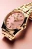 Placeholder: lose your eyes and picture a pink Rolex watch, reminiscent of the hues of a gentle sunrise. The soft pink dial complements the golden hour beautifully, a timepiece that radiates warmth and sophistication."