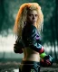 Placeholder: portrait, Shakira, blonde artist, angry, Realistic image, MMA robe, hoodie, mma gloves, band aid, loose long hair, eyes make up, face thunder gold make up, circle iris. moisture sweat, fog, Neon colors, leds. Dark background, photo studio, concept art, smooth, unreal engine 5, god lights, ray tracing, RTX, lumen lighting, ultra detail, volumetric lighting, 3d, finely drawn, high definition, 4k.