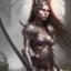 Placeholder: Sexy female warrior cat eyes full body battle background