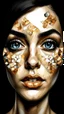 Placeholder: A beautiful women face abstract with open large eyes pattern using a palette of mother of pearl, rosewood, ceramic,burnt amber beautiful black hair