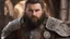 Placeholder: photoreal close-up of a crooked hanging gorgeous painting of a holy muscular rugged confused stout young bearded dwarf master cleric with a bloody busted lip with ornate religious armor, his expression one of worry and confusion, in a desert store in the forgotten realms otherworldly, in the style of fantasy movies, photorealistic, shot on Hasselblad h6d-400c, zeiss prime lens, bokeh like f/0.8, tilt-shift lens 8k, high detail, smooth render, unreal engine 5, cinema 4d, HDR, dust effect, vivid