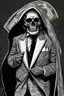 Placeholder: LINE TONE, WSJ STYLE, HEDCUT, ultra high image quality, HEAD AND SHOULDERS SHOT, Grim Reaper, WEARING A 3 PIECE SUIT, POSED FOR DOLLAR BILL PORTRAIT, , Close-up of an set against AMOLED-worthy pure black backdrop, fantasy art style infused with filter, tailored for vertical wallpaper, exclusive design with no duplicates, radiating beauty suitable for a PC screen image, vivid colors, ultra fine, digital painting, BASED ON THE UNITED STATES TREASURY NOTE ONE DOLLAR BILL